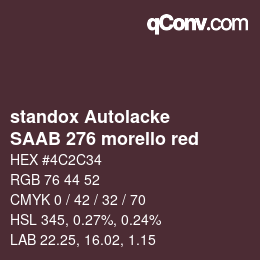 Código de color: standox Autolacke - SAAB 276 morello red | qconv.com
