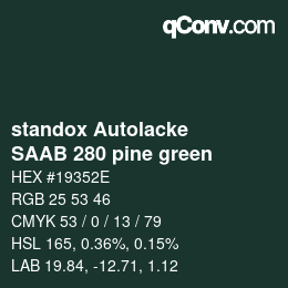 Color code: standox Autolacke - SAAB 280 pine green | qconv.com