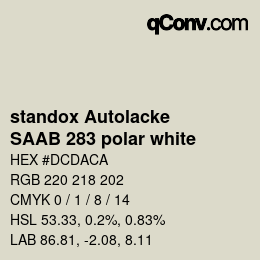Código de color: standox Autolacke - SAAB 283 polar white | qconv.com