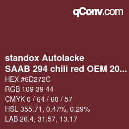 Color code: standox Autolacke - SAAB 294 chili red OEM 2006 | qconv.com