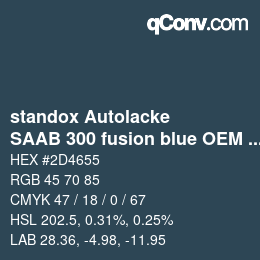 Color code: standox Autolacke - SAAB 300 fusion blue OEM 2006 | qconv.com