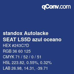 Color code: standox Autolacke - SEAT LS5D azul oceano | qconv.com