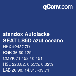 Code couleur: standox Autolacke - SEAT LS5D azul oceano | qconv.com