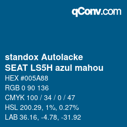 Color code: standox Autolacke - SEAT LS5H azul mahou | qconv.com