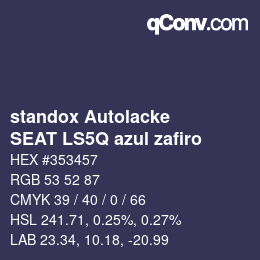 Farbcode: standox Autolacke - SEAT LS5Q azul zafiro | qconv.com