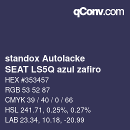 Color code: standox Autolacke - SEAT LS5Q azul zafiro | qconv.com