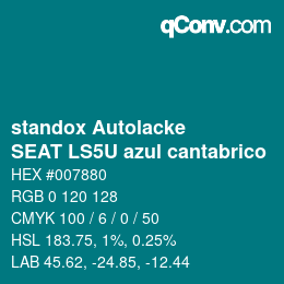 Color code: standox Autolacke - SEAT LS5U azul cantabrico | qconv.com
