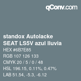 Código de color: standox Autolacke - SEAT LS5V azul lluvia | qconv.com