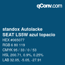 Code couleur: standox Autolacke - SEAT LS5W azul topacio | qconv.com