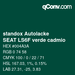 カラーコード: standox Autolacke - SEAT LS6F verde cadmio | qconv.com