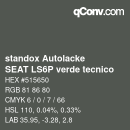 Code couleur: standox Autolacke - SEAT LS6P verde tecnico | qconv.com