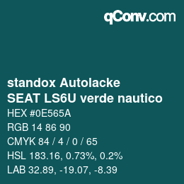 Color code: standox Autolacke - SEAT LS6U verde nautico | qconv.com