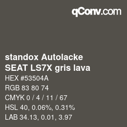 Code couleur: standox Autolacke - SEAT LS7X gris lava | qconv.com