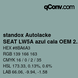 カラーコード: standox Autolacke - SEAT LW5A azul cala OEM 2006 | qconv.com
