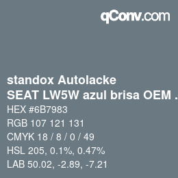 Farbcode: standox Autolacke - SEAT LW5W azul brisa OEM 2006 | qconv.com