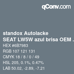 Color code: standox Autolacke - SEAT LW5W azul brisa OEM 2006 | qconv.com