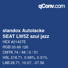 Code couleur: standox Autolacke - SEAT LW5Z azul jazz | qconv.com