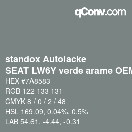 Code couleur: standox Autolacke - SEAT LW6Y verde arame OEM 2006 | qconv.com