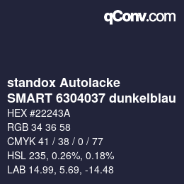 Code couleur: standox Autolacke - SMART 6304037 dunkelblau | qconv.com