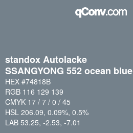 颜色代码: standox Autolacke - SSANGYONG 552 ocean blue | qconv.com