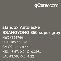 Código de color: standox Autolacke - SSANGYONG 850 super gray | qconv.com