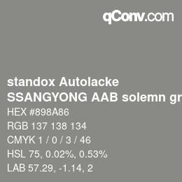 颜色代码: standox Autolacke - SSANGYONG AAB solemn grey | qconv.com