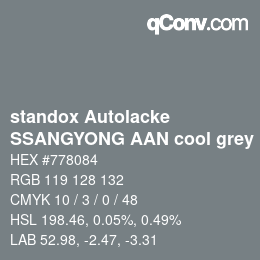 Código de color: standox Autolacke - SSANGYONG AAN cool grey | qconv.com