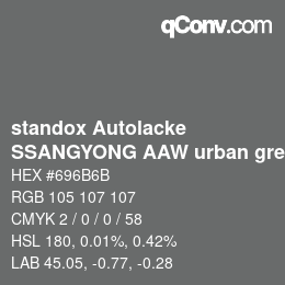 Código de color: standox Autolacke - SSANGYONG AAW urban grey | qconv.com