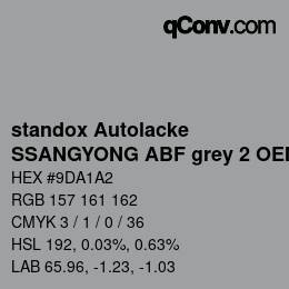 カラーコード: standox Autolacke - SSANGYONG ABF grey 2 OEM 2005 | qconv.com