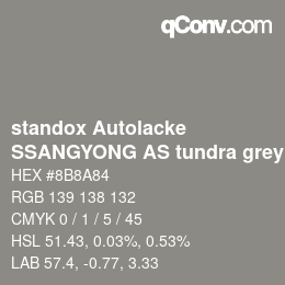 カラーコード: standox Autolacke - SSANGYONG AS tundra grey | qconv.com