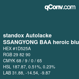 Code couleur: standox Autolacke - SSANGYONG BAA heroic blue | qconv.com