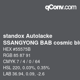 Color code: standox Autolacke - SSANGYONG BAB cosmic blue | qconv.com