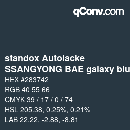 颜色代码: standox Autolacke - SSANGYONG BAE galaxy blue | qconv.com