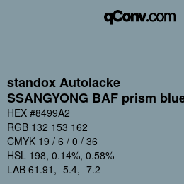Color code: standox Autolacke - SSANGYONG BAF prism blue OEM 2005 | qconv.com