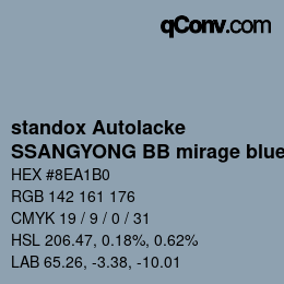 颜色代码: standox Autolacke - SSANGYONG BB mirage blue | qconv.com