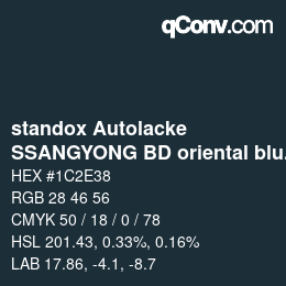 颜色代码: standox Autolacke - SSANGYONG BD oriental blue | qconv.com