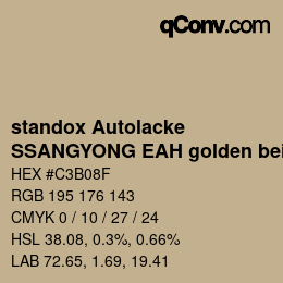 Código de color: standox Autolacke - SSANGYONG EAH golden beige OEM 2005 | qconv.com