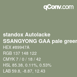 Código de color: standox Autolacke - SSANGYONG GAA pale green | qconv.com