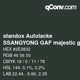 Farbcode: standox Autolacke - SSANGYONG GAF majestic green | qconv.com