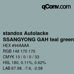 Farbcode: standox Autolacke - SSANGYONG GAH teal green | qconv.com