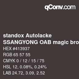カラーコード: standox Autolacke - SSANGYONG OAB magic brown | qconv.com