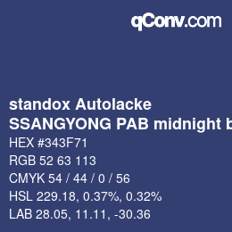 Color code: standox Autolacke - SSANGYONG PAB midnight blue | qconv.com