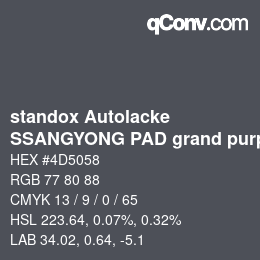 Farbcode: standox Autolacke - SSANGYONG PAD grand purple OEM 2005 | qconv.com