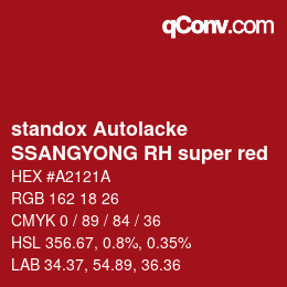 カラーコード: standox Autolacke - SSANGYONG RH super red | qconv.com