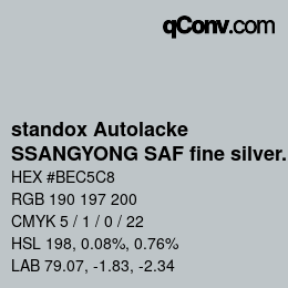 Code couleur: standox Autolacke - SSANGYONG SAF fine silver OEM 2005 | qconv.com