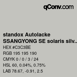 颜色代码: standox Autolacke - SSANGYONG SE solaris silver | qconv.com