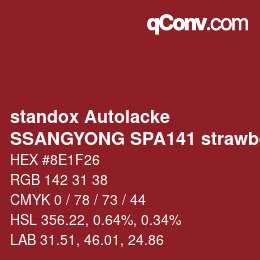 Color code: standox Autolacke - SSANGYONG SPA141 strawberry red | qconv.com