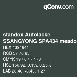 颜色代码: standox Autolacke - SSANGYONG SPA434 meadow green | qconv.com
