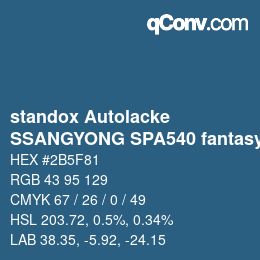 Código de color: standox Autolacke - SSANGYONG SPA540 fantasy blue | qconv.com