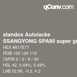 颜色代码: standox Autolacke - SSANGYONG SPA80 super grey | qconv.com